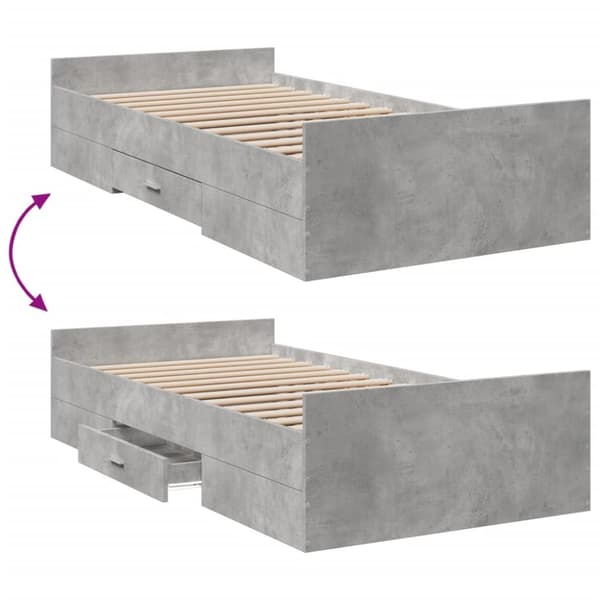 sengeramme med skuffer 75x190 cm konstrueret træ betongrå