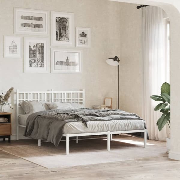 sengeramme med sengegavl 135x190 cm metal hvid