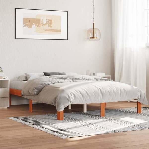 sengeramme uden madras 140x190 cm massivt fyrretræ gyldenbrun