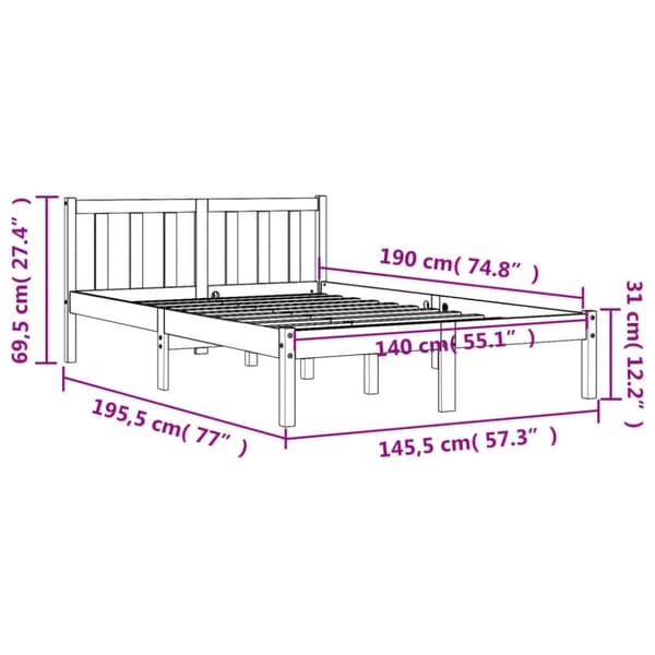 sengeramme uden madras 140x190 cm massivt fyrretræ gyldenbrun