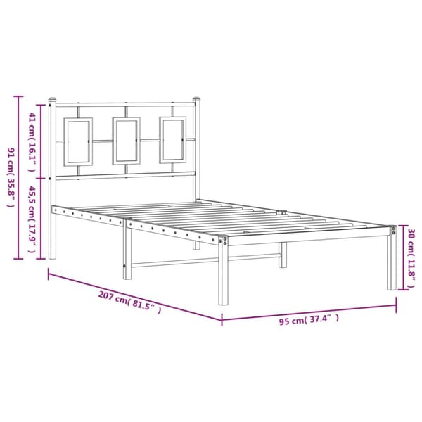 Sängram med huvudgavel metall vit 90x200 cm