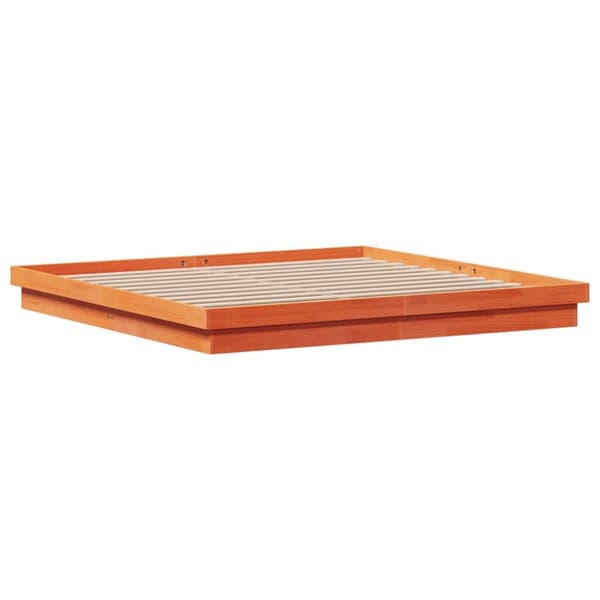 sengeramme med LED-lys 200x200 cm massivt fyrretræ gyldenbrun