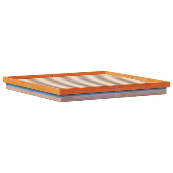 sengeramme med LED-lys 200x200 cm massivt fyrretræ gyldenbrun