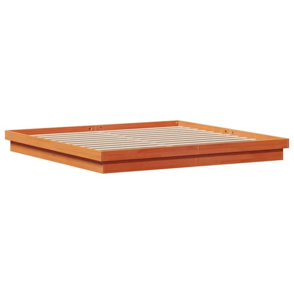 sengeramme med LED-lys 200x200 cm massivt fyrretræ gyldenbrun