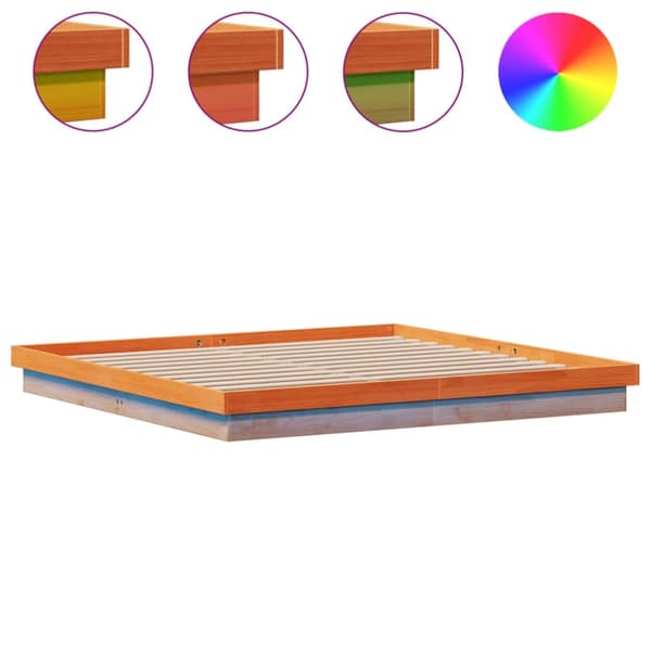 sengeramme med LED-lys 200x200 cm massivt fyrretræ gyldenbrun