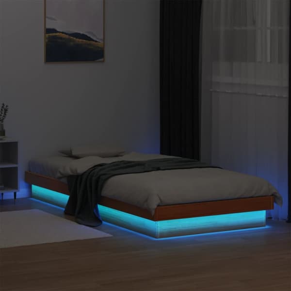 LED-sängynrunko vahanruskea 90x200 cm täysi mänty