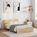 Miniatyrbillede 4 af 10: sengeramme med sengegavl og LED-lys 135x190 cm sonoma-eg