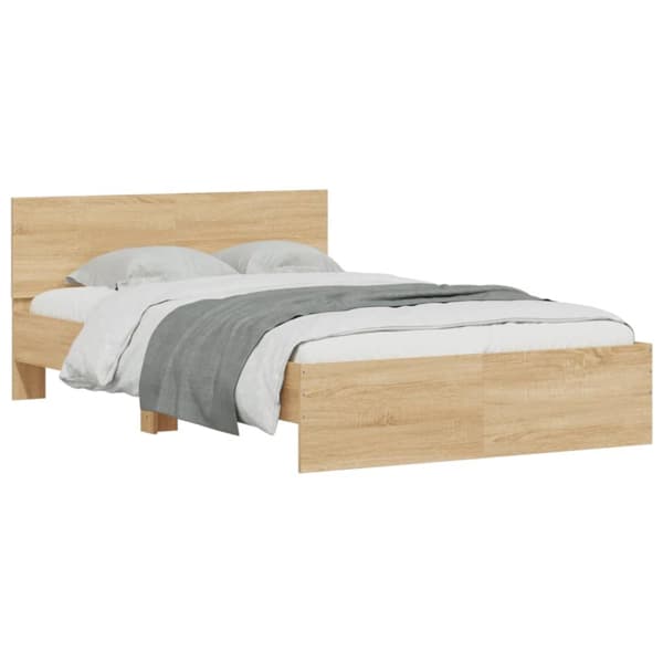sengeramme med sengegavl og LED-lys 135x190 cm sonoma-eg