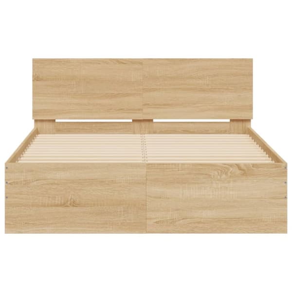 sengeramme med sengegavl og LED-lys 135x190 cm sonoma-eg