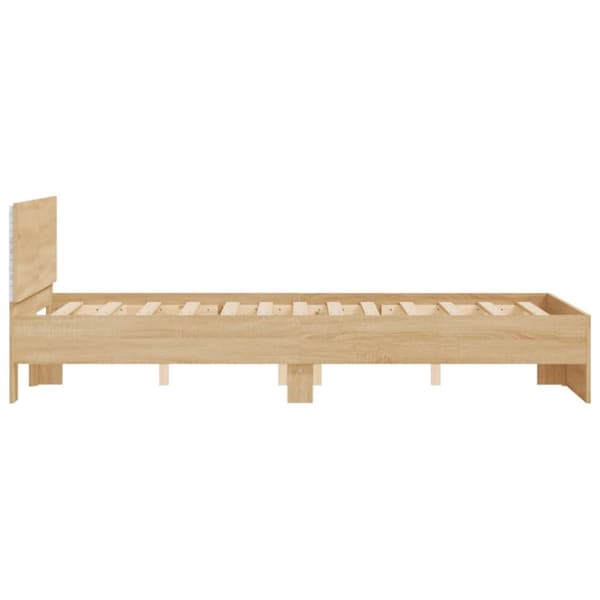 sengeramme med sengegavl og LED-lys 135x190 cm sonoma-eg