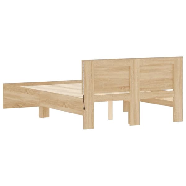 sengeramme med sengegavl og LED-lys 135x190 cm sonoma-eg