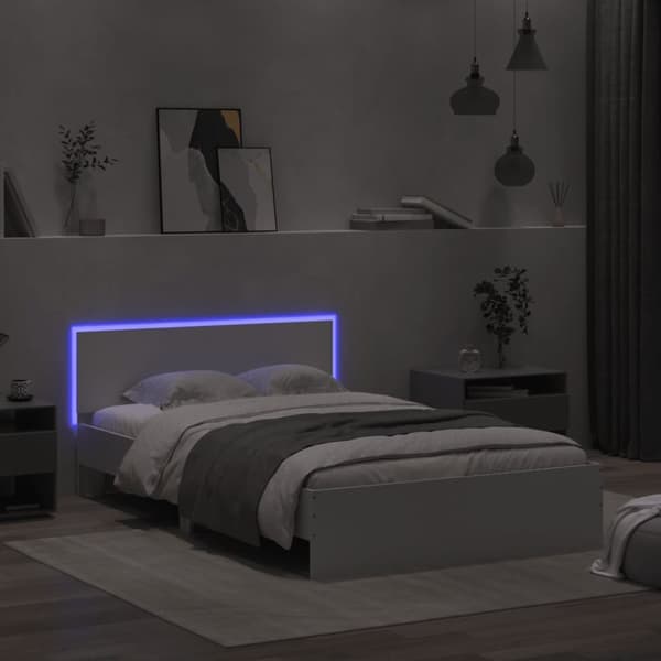 sengeramme med sengegavl og LED-lys 135x190 cm hvid
