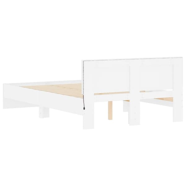sengeramme med sengegavl og LED-lys 135x190 cm hvid