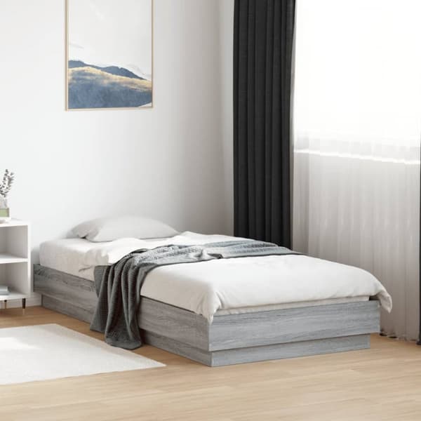 Sängynrunko LED-valoilla harmaa Sonoma 90x190 cm