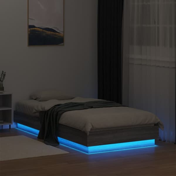 Sängynrunko LED-valoilla harmaa Sonoma 90x190 cm