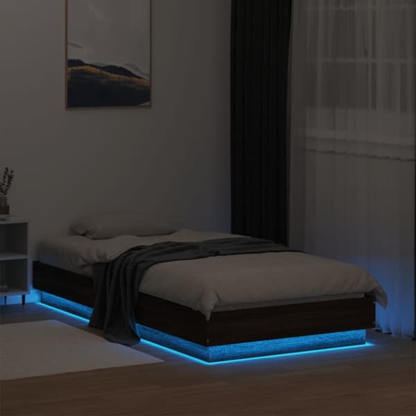 Sängynrunko LED-valoilla ruskea tammi 75x190 cm