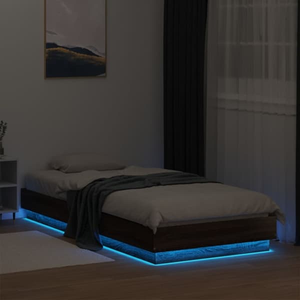 Sängynrunko LED-valoilla ruskea tammi 100x200 cm