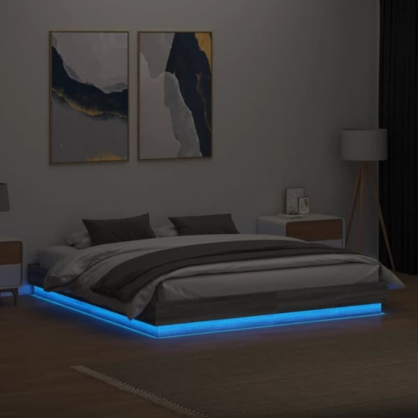 Sängynrunko LED-valoilla harmaa Sonoma 200x200 cm