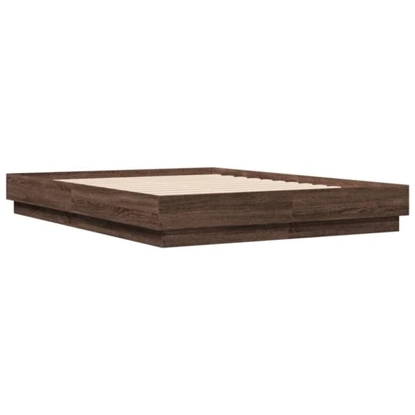 Sängynrunko LED-valoilla ruskea tammi 135x190 cm