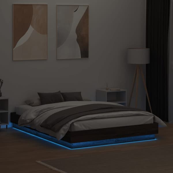 Sängynrunko LED-valoilla ruskea tammi 135x190 cm