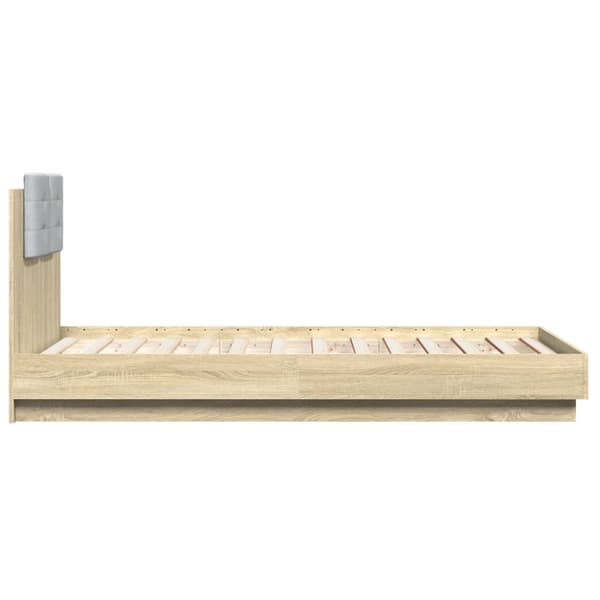 sengeramme med sengegavl og LED-lys 90x190 cm sonoma-eg
