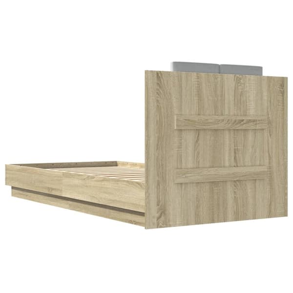 sengeramme med sengegavl og LED-lys 90x190 cm sonoma-eg