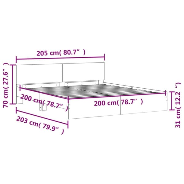 sengeramme med sengegavl 200x200 cm sonoma-eg