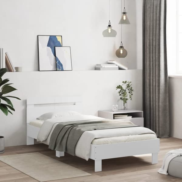 Sängram med huvudgavel vit 100x200 cm konstruerat trä