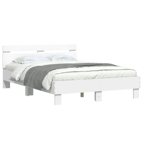 sengeramme med sengegavl og LED-lys 135x190 cm hvid