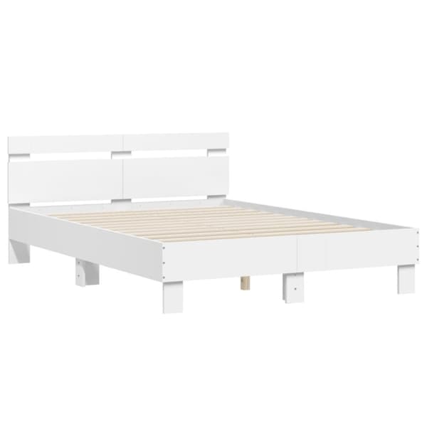 sengeramme med sengegavl og LED-lys 135x190 cm hvid