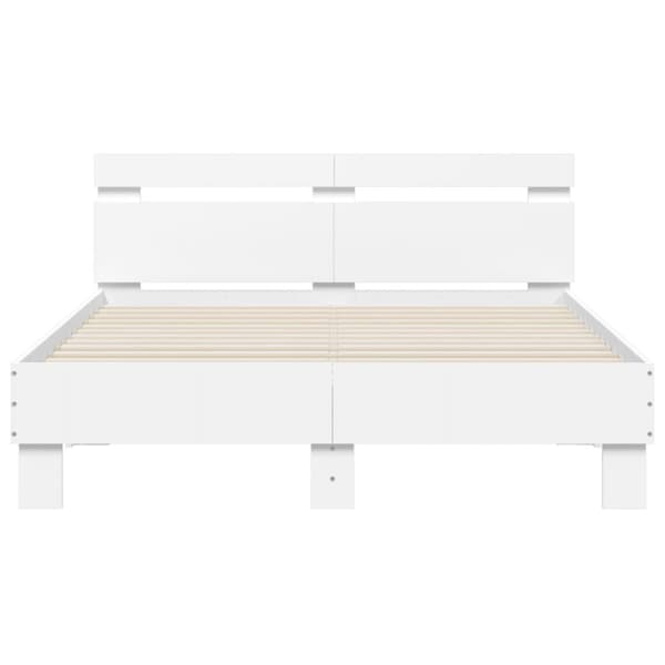sengeramme med sengegavl og LED-lys 135x190 cm hvid