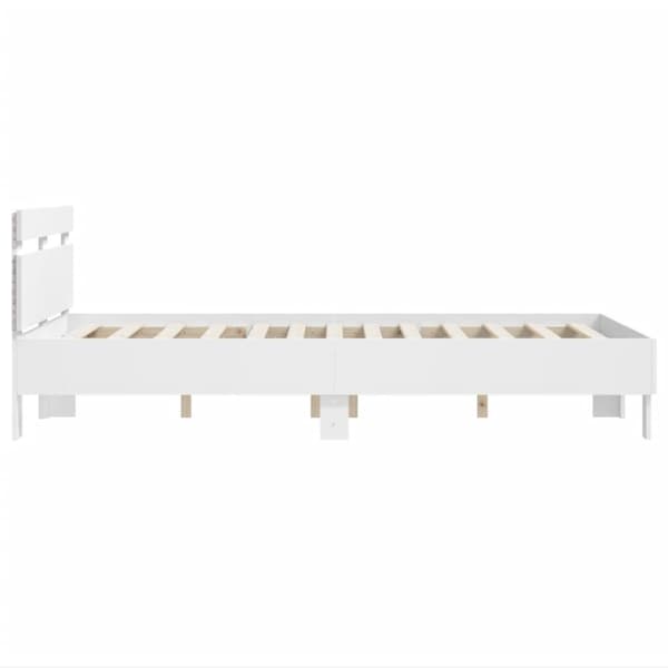 sengeramme med sengegavl og LED-lys 135x190 cm hvid