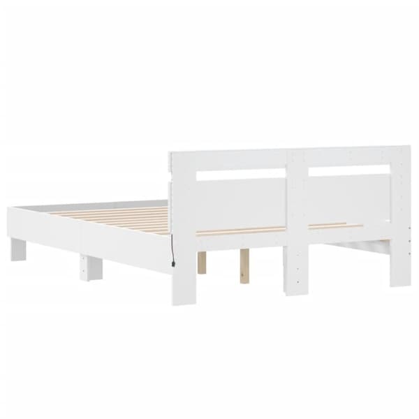 sengeramme med sengegavl og LED-lys 135x190 cm hvid