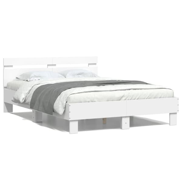 sengeramme med sengegavl og LED-lys 135x190 cm hvid