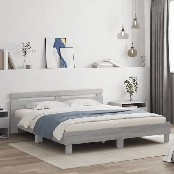 sengeramme med sengegavl 180x200 cm konstrueret træ grå sonoma