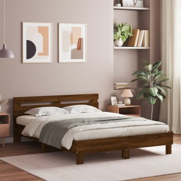sengeramme med sengegavl 150x200 cm konstrueret træ brunt eg