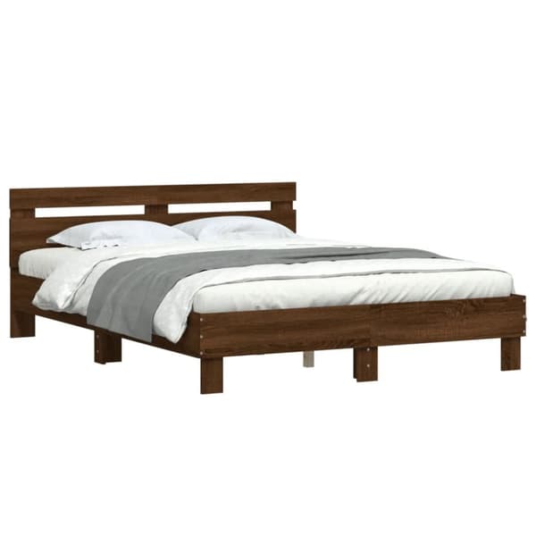 sengeramme med sengegavl 150x200 cm konstrueret træ brunt eg