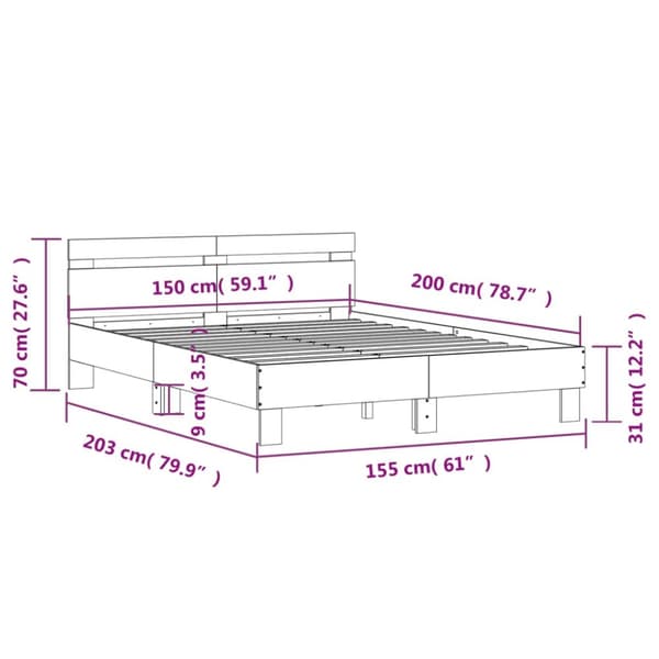 sengeramme med sengegavl 150x200 cm konstrueret træ brunt eg