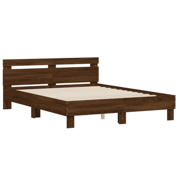 sengeramme med sengegavl 150x200 cm konstrueret træ brunt eg