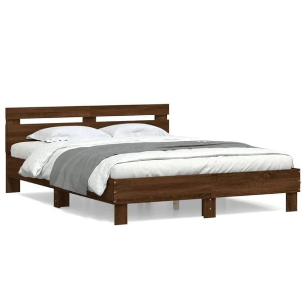 sengeramme med sengegavl 150x200 cm konstrueret træ brunt eg