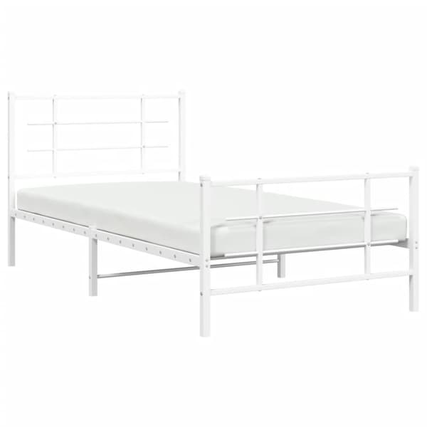 Sängram med huvudgavel och fotgavel vit metall 107x203 cm