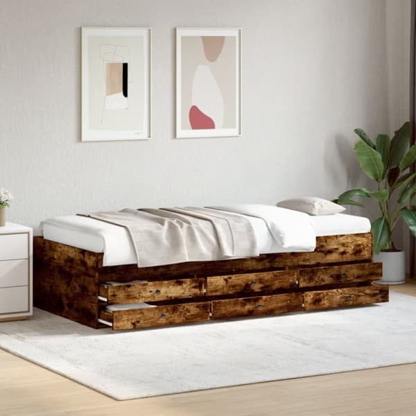 daybed med skuffer 75x190 cm konstrueret træ røget eg