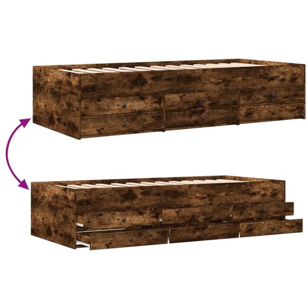 daybed med skuffer 75x190 cm konstrueret træ røget eg