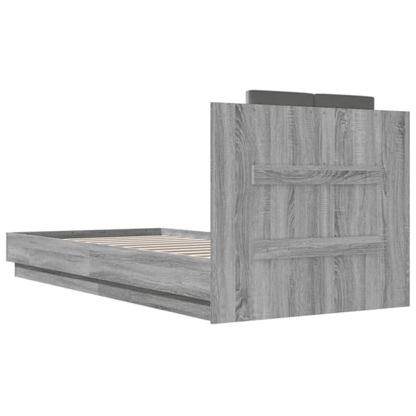 sengeramme med sengegavl 100x200 cm konstrueret træ grå sonoma