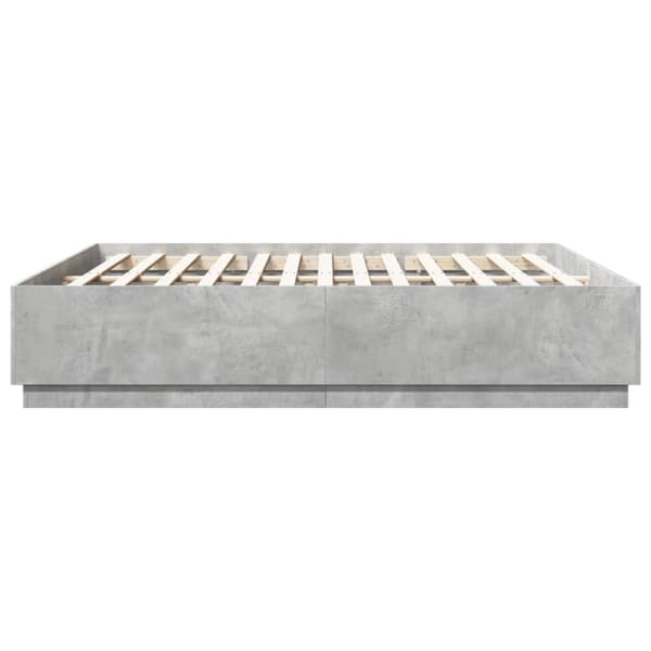 sengeramme med LED-lys 200x200 cm konstrueret træ betongrå
