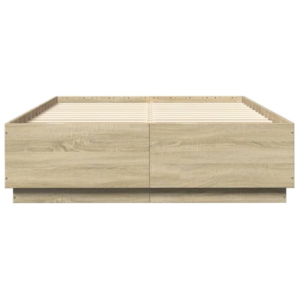 sengeramme med LED-lys 160x200 cm konstrueret træ sonoma-eg