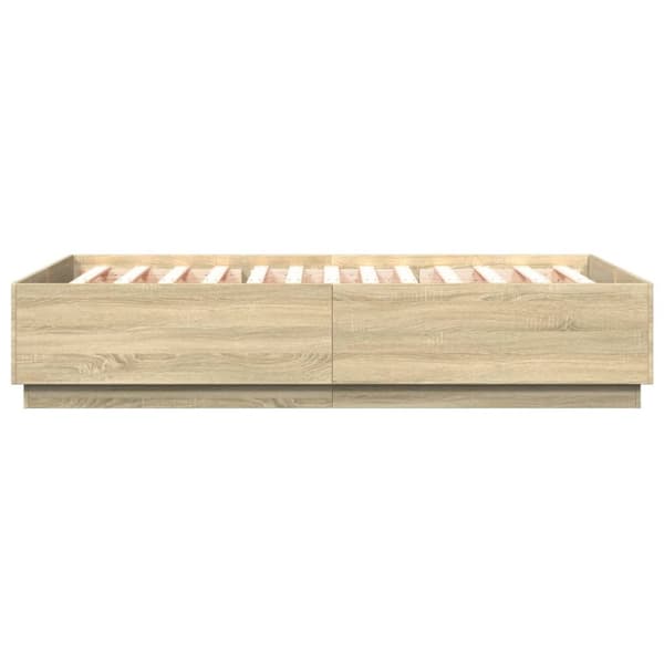 sengeramme med LED-lys 160x200 cm konstrueret træ sonoma-eg