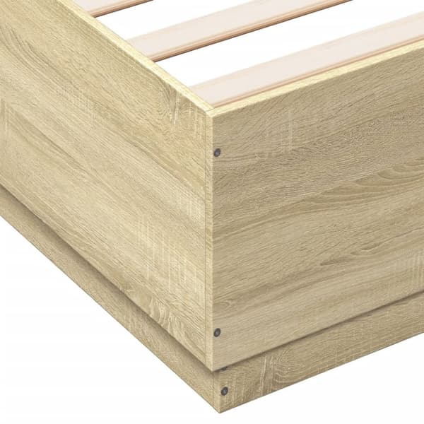 sengeramme med LED-lys 160x200 cm konstrueret træ sonoma-eg