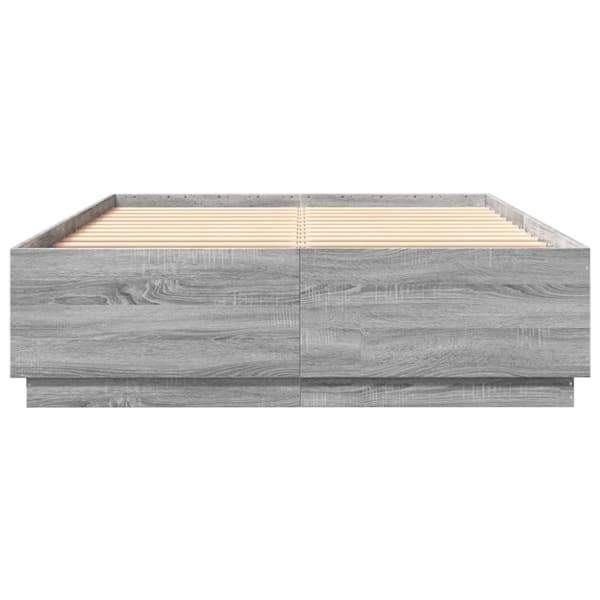 sengeramme med LED-lys 120x200 cm konstrueret træ grå sonoma-eg