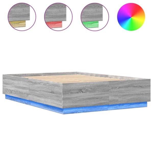 sengeramme med LED-lys 120x200 cm konstrueret træ grå sonoma-eg